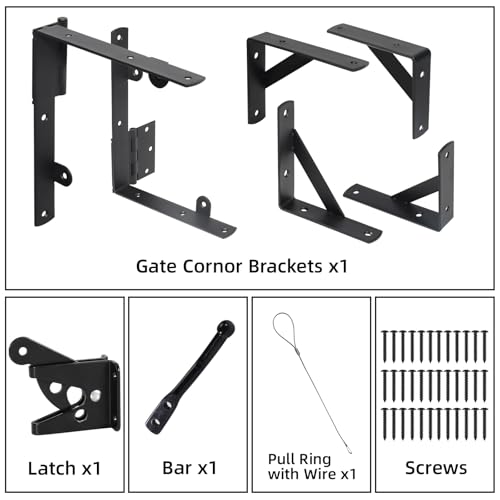 Gate Corner Brace Brackets Heavy Duty Anti Sag Gate Kit with Gate Latch for Wooden Fence Gate Hardware Kit - size: Single Door Set