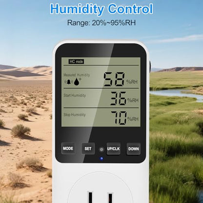 Temperature and Humidity Controller Plug in Thermostat Outlet with Humidity Control 120V Heating Cooling Humidification Dehumidification for Greenhouse Mushroom Grow Tent Reptile Aquarium - color: Htc820