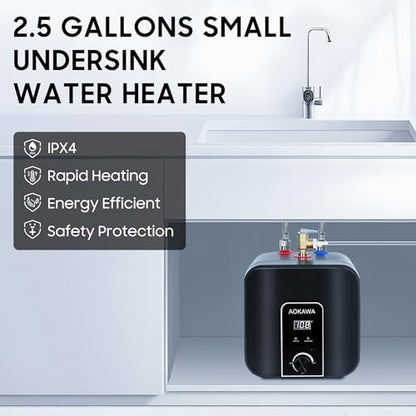 Electric Mini Tank Water Heater 2.5 Gallon Under Sink Instant Hot Water Point of Use for RV Kitchen Bathroom Camper with Safety Vavle 1/2" NPT Wall or Floor Mounted - style: 2.5 Gallon