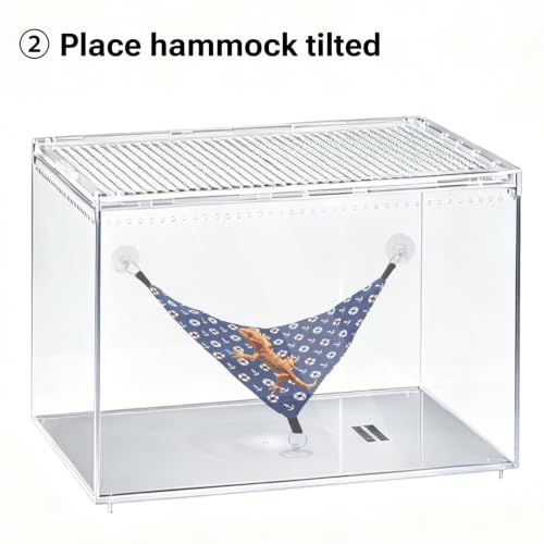 Bearded Dragon Hammock Swing, Hanging Reptile Bed Lounger for Lizard Terrarium Gecko, Suction Cup Tank Accessory for Glass or Acrylic