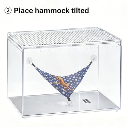 Bearded Dragon Hammock Swing, Hanging Reptile Bed Lounger for Lizard Terrarium Gecko, Suction Cup Tank Accessory for Glass or Acrylic