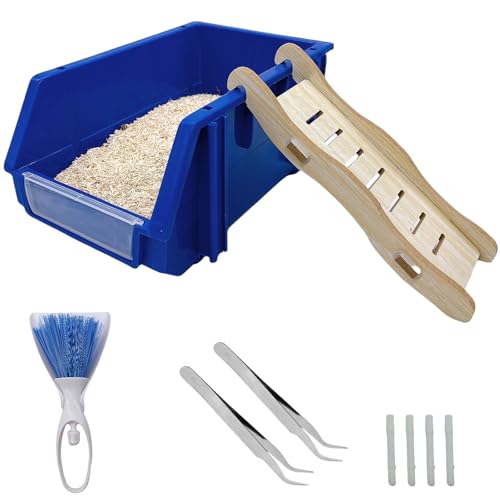 Reptile Digging Box Plastic Leopard Gecko Burrowing Habitat Hide Box with Wooden Ladder Compatible with Terrariums Tailored for Juvenile Bearded Dragons and Snake in Compact Setups (Blue) - color: Blue