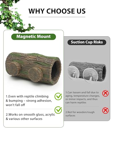 Magnetic Crested Gecko Hideout - Resin Hollow Log Cave, Reptile Hide Cave, Reptile & Amphibian Habitat Hide, Terrariums Decor