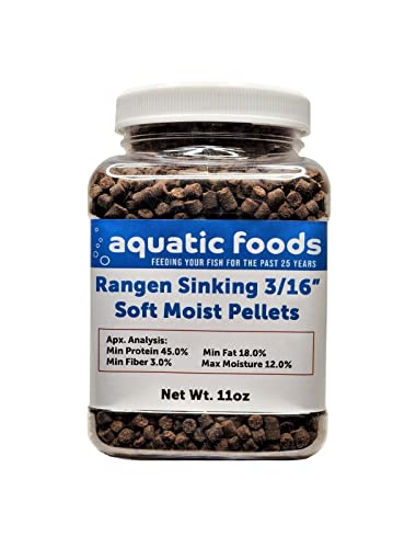 3/16" Soft Moist Sinking Salmon Pellets for Adult Axolotls, Shrimp, Snails, Crabs, Small Amphibians, Aquatic Turtles, Bottom Tropical Fish - 11oz Small Jar - size: 11 Ounce (Pack of 1)