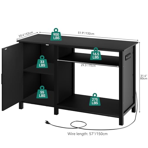 YITAHOME Aquarium Stand with Power Outlets, Black | 55-75 Gallon Fish Tank Stand, Cabinet with RGB Light Strip Suitable for Turtle Tank, Reptile Terrarium, 900LBS Capacity