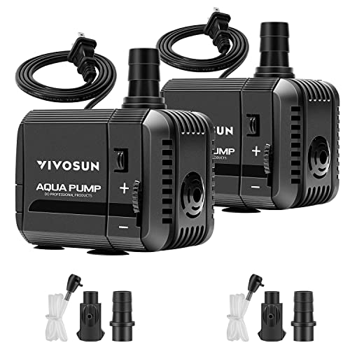 VIVOSUN 2-pack 210GPH Submersible Fountain Water Pump for Pond, Aquarium | 800L/H, 8W, Ultra Quiet Water Pump with 3.3ft High Lift and 5ft Power Cord, 2 Nozzles for Fish Tank, Hydroponics, Black - size: 6"×5"-210-2-pack