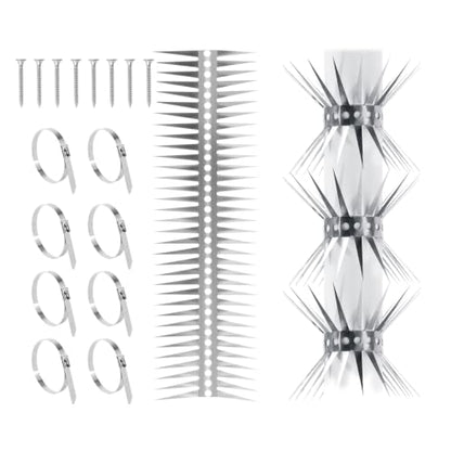 Bird Spikes - 120 Inch Stainless Steel Fence Spikes for Pigeons, Raccoons, Snakes - Deterrent Defender | 120 inch stainless steel bird spikes - size: 120 inch