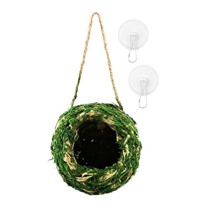 Handmade Natural Moss Hide for Reptiles & Amphibians, 12cm Square Humidity-Retaining Shelter with Non-Marking Suction Hooks, Ideal for Crested Geckos, Hermit Crabs(Green)