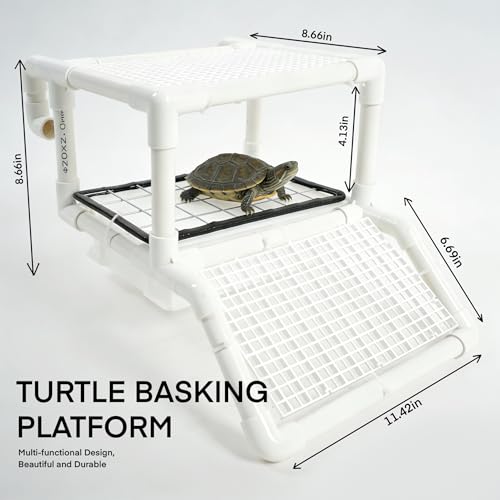 Hanging Turtle Basking Platform, 2-in-1 Turtle Dock for Basking and Laying Eggs with DIY PVC Pipes and Nesting Box, 11.5" Width Resting Area, Ramp for Reptile Frog Terrapin - size: M-11.5"