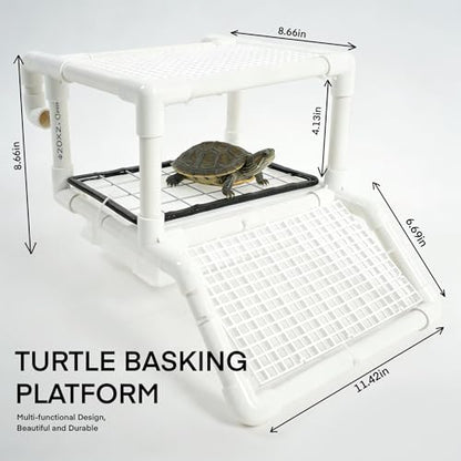 Hanging Turtle Basking Platform, 2-in-1 Turtle Dock for Basking and Laying Eggs with DIY PVC Pipes and Nesting Box, 11.5" Width Resting Area, Ramp for Reptile Frog Terrapin - size: M-11.5"