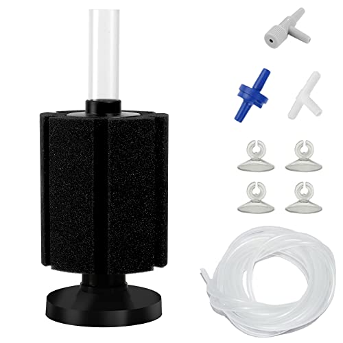 AQUANEAT Aquarium Air Powered Sponge Filter, Fish Tank Bio Bubble Filter with Airline Tubing, Valves, Suction Cup(Up to 50Gal) - size: M Large up to 50Gal
