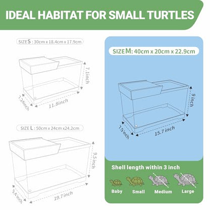 GOZILLA Turtle Tank, Upgrade PC Turtle Tank Starter Kit, Resin Hideout Habitat, Basking Platform, Bottom Drainage for Turtles, Crabs, Shrimps and Other Small Reptiles. (15.75x7.9x9''/White) - color: White-Tank Hideout