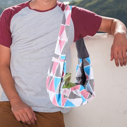 Ipetboom Adjustable Reptile Carrier Sling Bag with Colorful Triangle Strap Lightweight Bearded Dragon Holder for Hiking Traveling and Outdoor Use