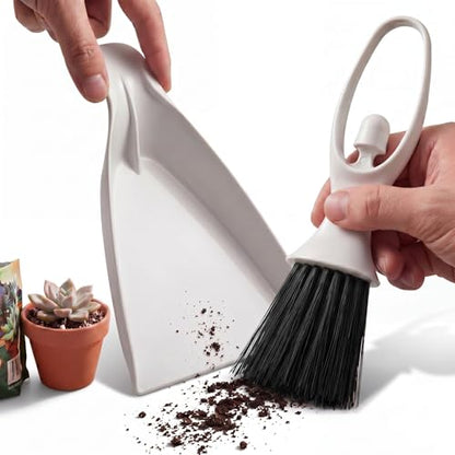 Enhon Mini Soil Scoop and Brush Set for Indoor Plant Repotting | 2 in 1 Plant Scoop Set, Mess Free Repotting, Mini Dustpan and Brush Set, for Succulents, Bonsai & Desktop Plant Care