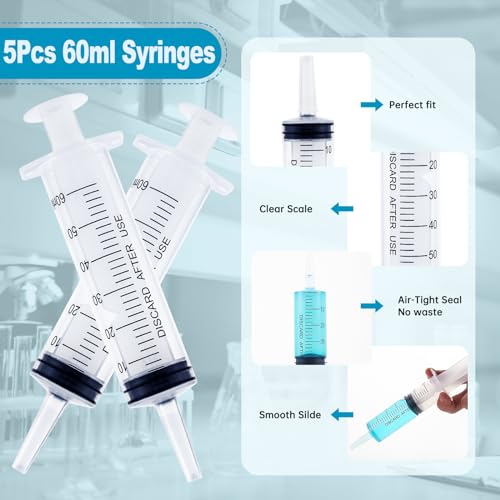 60ml Syringes with Caps (Pack of 5) for Industrial & Scientific - size: 60ml 5Pack