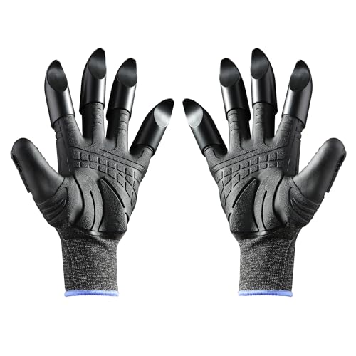 Garden Gloves with Claws Wild Field Work Gardening Yard Gloves Safe Glove for Planting, Digging, Collecting, Black