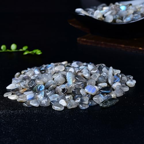 Erliway Grey Moonstone Crystal Chips Bulk for Vase Filler, 0.5 lb 7-9 mm | Natural Crushed Crystal Stone for Spell Jar, Aquarium Gravel, Reiki Healing Meditation, Jewelry Making, Resin Art, Home Décor - color: Grey Moonstone