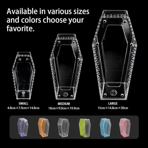 Installation-Free Acrylic Coffin Jumping Spider Enclosure - Gothic Terrarium Habitat with Magnetic Lid, Micro Reptile Breeding Box for Slings, Mantis, Isopods and Small Insects - color: transparent