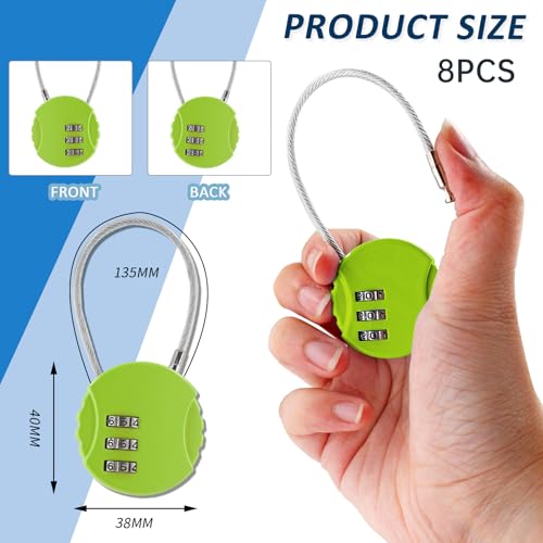 Litoexpe 8 Pcs Combination Cable Lock 8 Colors | 3-Digit Code, Steel Cable, for Backpack, Suitcase, and Luggage - color: 8 Colors