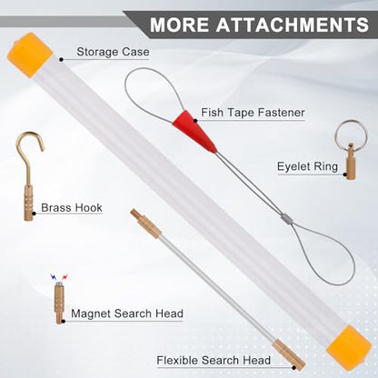 50FT Fiberglass Wire Running Kit, Cable Running Rods with 4 Attachments | Fiberglass Electrical Wire Running Rods, 50FT Non-Conductive Pulling Kit with 4 Interchangeable Heads, Carrying Case - size: 50FT-36 Rods