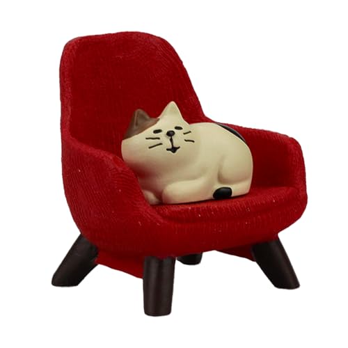 Refintural Miniature Cat Figurines with Small Sofa - Resin Mini Cat Figures, Kitten Miniature Desk Accessories - Perfect Cute Cat Gift for Cat Lovers (Red Sofa) - color: 02-red