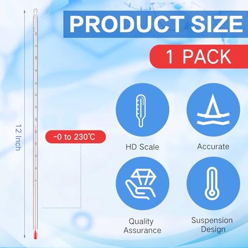 Relaxweex General Purpose Lab Thermometer 12 Inch Total Immersion Glass Liquid in Glass Thermometer for Laboratories Universities Food and Beverage Processing Clear(0 to 230 ℉) - style: 0 to 230 ℉