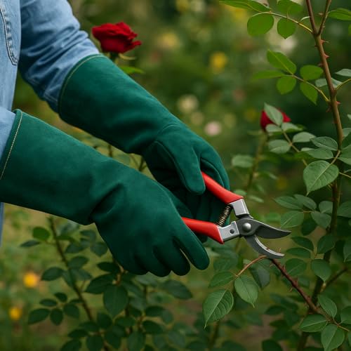 Gardening Gloves 23.6", Thorn-Resistant Long Gauntlet, Split Cowhide Leather Protective Gloves with Reinforced Palm, Fireplace/BBQ/Forge, Welding Heat-Resistant, Animal Handling Bite-Resistant