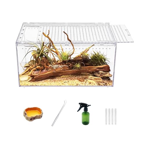 【No Assembly】 Reptile Tank Enclosure with Magnetic Button.12" * 8" * 6" Thicken Snake Enclosure Cage,Batch Stackable Reptile Breeding Tank for Insect,Fish,Tarantula,Hermit Crab,Jumping Spider - size: 12" * 8" * 6"