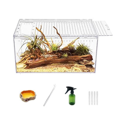 【No Assembly】 Reptile Tank Enclosure with Magnetic Button.12" * 8" * 6" Thicken Snake Enclosure Cage,Batch Stackable Reptile Breeding Tank for Insect,Fish,Tarantula,Hermit Crab,Jumping Spider - size: 12" * 8" * 6"