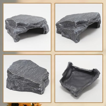 Resin Basking Platform Reptile Cave, Shale Scape Step Ledge Reptile Hideout, Hollow Tree Trunk Ornament for Zoo Aquarium Decor/Bearded Dragon Gecko Snakes Chameleon Frogs