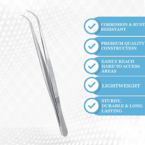 Lab Tweezers High Precision Forceps, Fine Strong Curved Point Tweezers, Stainless Steel (8 Inch) - size: 8 Inch