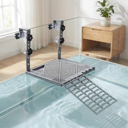 YARNOW Large Turtle Basking Platform for Aquatic Turtles, Sturdy Floating Reptile Habitat Dock with Non-Slip Ramp, Tank Accessories