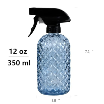 12Oz Glass Plant Spray Bottle, Gem Pattern Glass Sprayer, Watering Can with Black Plastic Top Pump, Handheld Watering Can for Indoor Outdoor Potted Plants and Greenery (Blue) - color: Blue