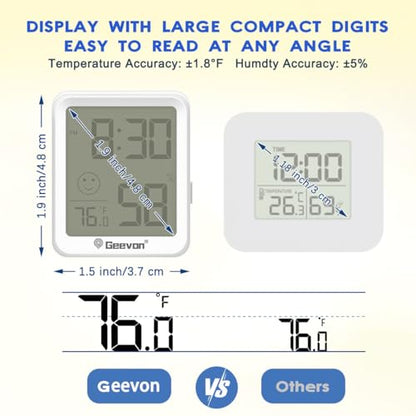 Geevon 2 Pack Mini Digital Hygrometer Gauge Indoor Thermometer with Time Display – LCD Monitor Temperature， Outdoor Humidity Meter for Home House Office Garden and Cellar - size: 2 pack, style: 256360
