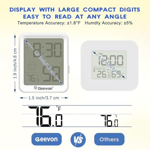 Geevon 6-Pack Mini Indoor Thermometer Hygrometer – Indoor Temperature & Humidity Monitor with Time Display and Comfort Indicator for Home House Office Garden and Cellar - size: 6 pack, style: 256360