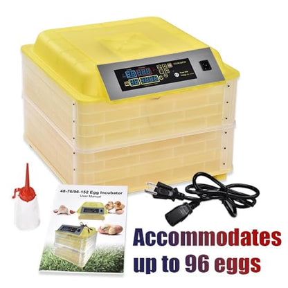 GRAND ORANGE Egg Incubator Automatic Digital Poultry Hatcher Machine | Breeder with Temperature Control and Auto Turning for Hatching Chicken Duck Goose Quail Birds (96 Eggs) - size: 96 Eggs