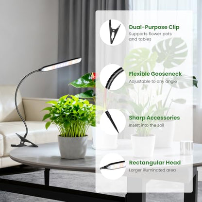 Plant Lights, LED Full Spectrum with Gooseneck & Clip, 3Pack | 6000K Rectangular Grow Lights for Indoor Plants, Timer 6/12/16Hrs, 3 Spectrums, 5 Dimmable Levels, for Pot & Table - size: 3Pack