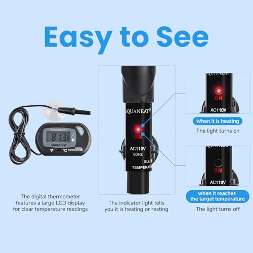 AQUANEAT Aquarium Heater, 25W Fish Tank Heater, Adjustable Submersible Water Thermostat with Digital Thermometer - size: 25W