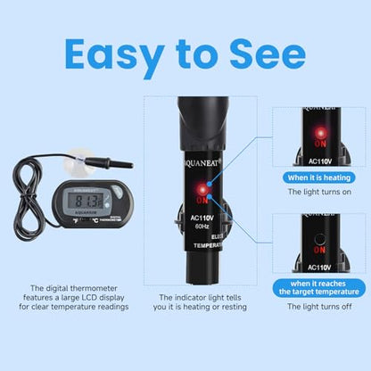 AQUANEAT Aquarium Heater, 25W Fish Tank Heater, Adjustable Submersible Water Thermostat with Digital Thermometer - size: 25W