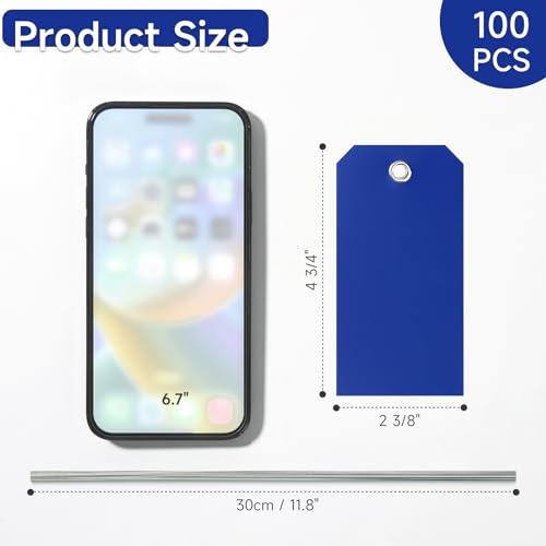 100 Pieces Plastic Shipping Tags with Wires Blank Labeling Tags Waterproof Hang Tags with Reinforcement Hole Durable Wire Tags Labels Stacking Tags for Equipment Parts (Dark Blue, 4 3/4" x 2 3/8") - color: Dark Blue, size: 4 3/4" x 2 3/8"