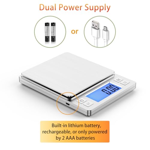 BOMATA 0.01g Small Digital Gram Scale, Upgraded 1kg Jewelry Scale | USB Rechargeable, Larger Display, Hold Function, High Precision, Grams and Ounces for Herb, Coin,Powder,Yeast, Kitchen Sliver - size: 0.01g/1kg Silver
