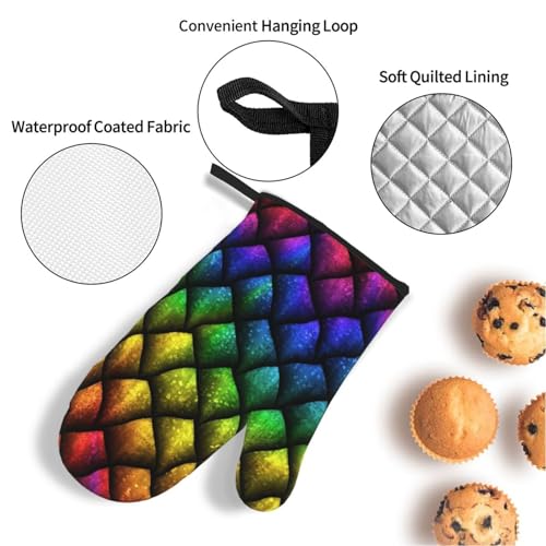 Dragon Scales Reptile Skin Heat Resistant Oven Mitts and Pot Holders Set of 4-500°f Protection Utensil Pocket for Grilling, Baking, Cooking