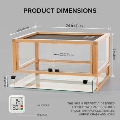 Solid Wood Reptile Tank, Stackable Front-Open Bioactive Vivarium （Beech） | Real Solid Wood, Water-Tested Pull-Out Glass Base, Bioactive Ready, Easy Cleaning, Expandable Modular Design