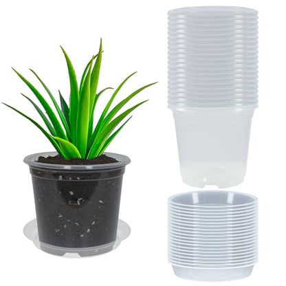20 Pack 6 Inch Clear Nursery Pots with Drainage and 20 Pack Plant Saucers, 0.5 Gallon Plant Pots for Plants Potting Containers Half Gallon Plants Seeding Starter Pot (Clear, 6 Inch) - size: 6 Inch
