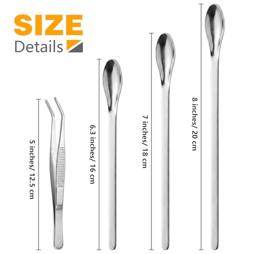 bvya Stainless Steel Medical Spoons Laboratory Sampling Spoon, Lab Utensils and Stainless Steel Tweezer, Pack of 6 - size: 7"