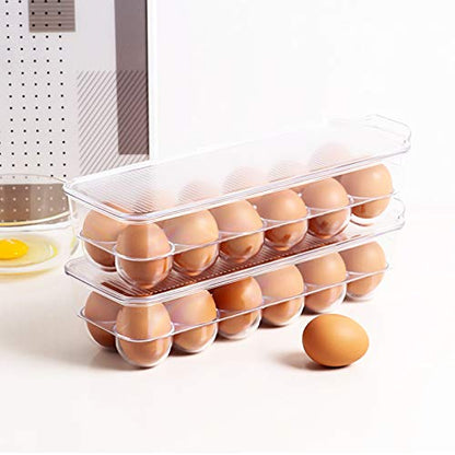JAMOR 12 Grid Egg Storage Box Refrigerator Egg Rack Tray With Lid, Stackable Egg Rack, Transparent Egg Storage Box, BPA-Free (B)