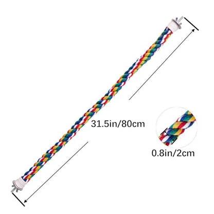31.5'' Bendable Climbing Bird Rope Perch for Cage, Metal Nut | Bird Cage Accessories, Cotton Rope, Colorful Fun Bungee Toy, For Parrot