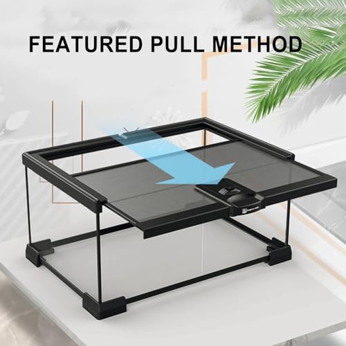 Reptile Float Glass Growth Tank, Transparent Reptile Terrarium with Wiring Hole, Eco Rainforest Feeding Box, Reptile Breeding Box Suitable for Stacking, Top Screen Ventilation Escape Proof Lid, - color: A