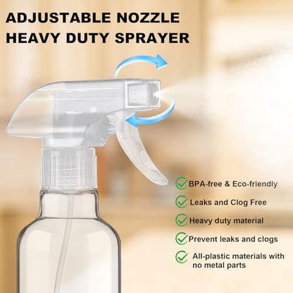 12oz Glass Spray Bottles 2 Pack,Mist/Stream Spraying | Adjustable Refillable Containers for Hair Care, Cleaning Solutions, Plants, Essential Oils - color: Clear, size: 12oz