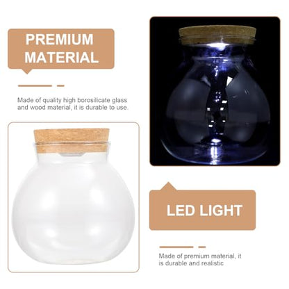 Glass Terrarium Jar with Led Light, Closed Terrarium Jar with Lid for Moss, Succulents and Betta Fish Tank, Large Clear Round Desk Plant Container Ecosystem for Home & Office Decor (no Plants) - size: 10.50X10.00X10.00CM